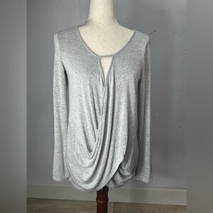 CHATOYANT TOP Soft Knit Twist Front Lace Accent  Grey Small Anthropologie A359